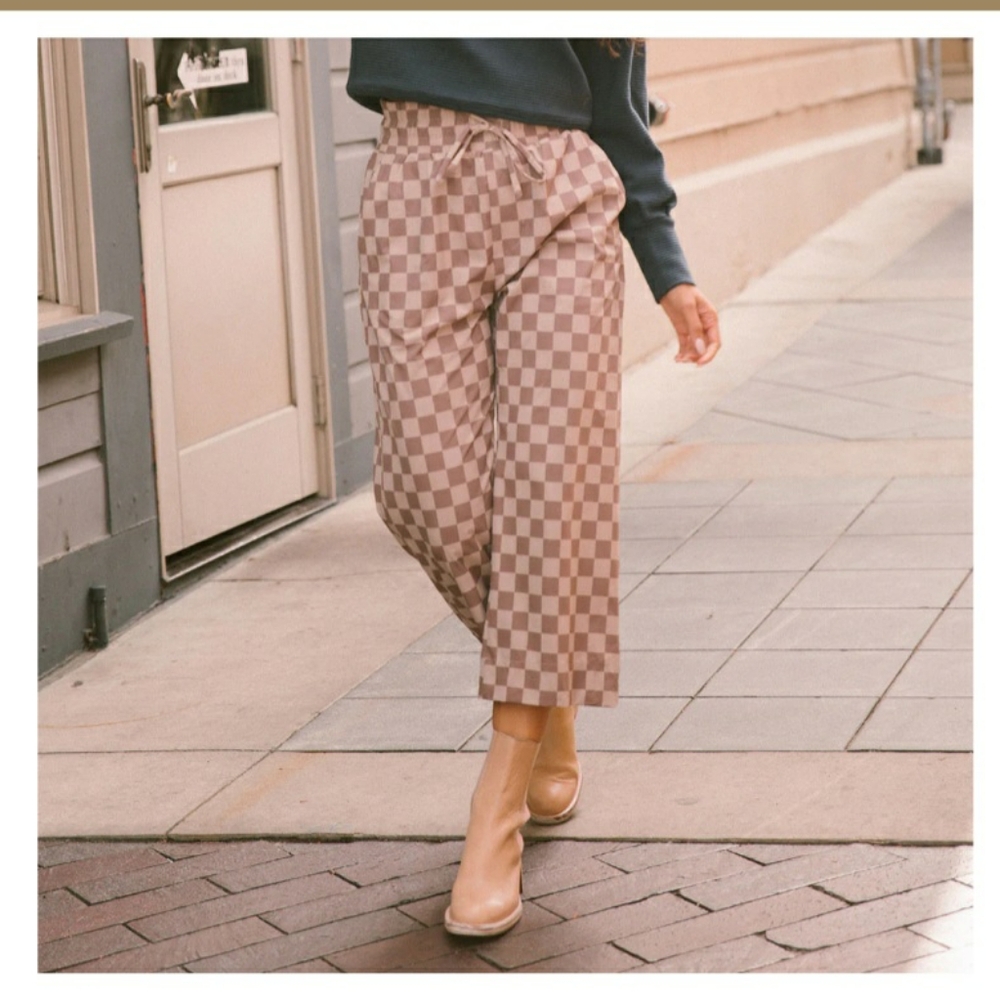 COPY - Albion Audrey Wide Leg Pant - Brown Checkers